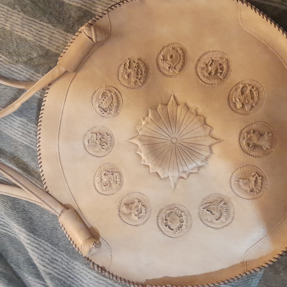 Tan leather zodiac handbag